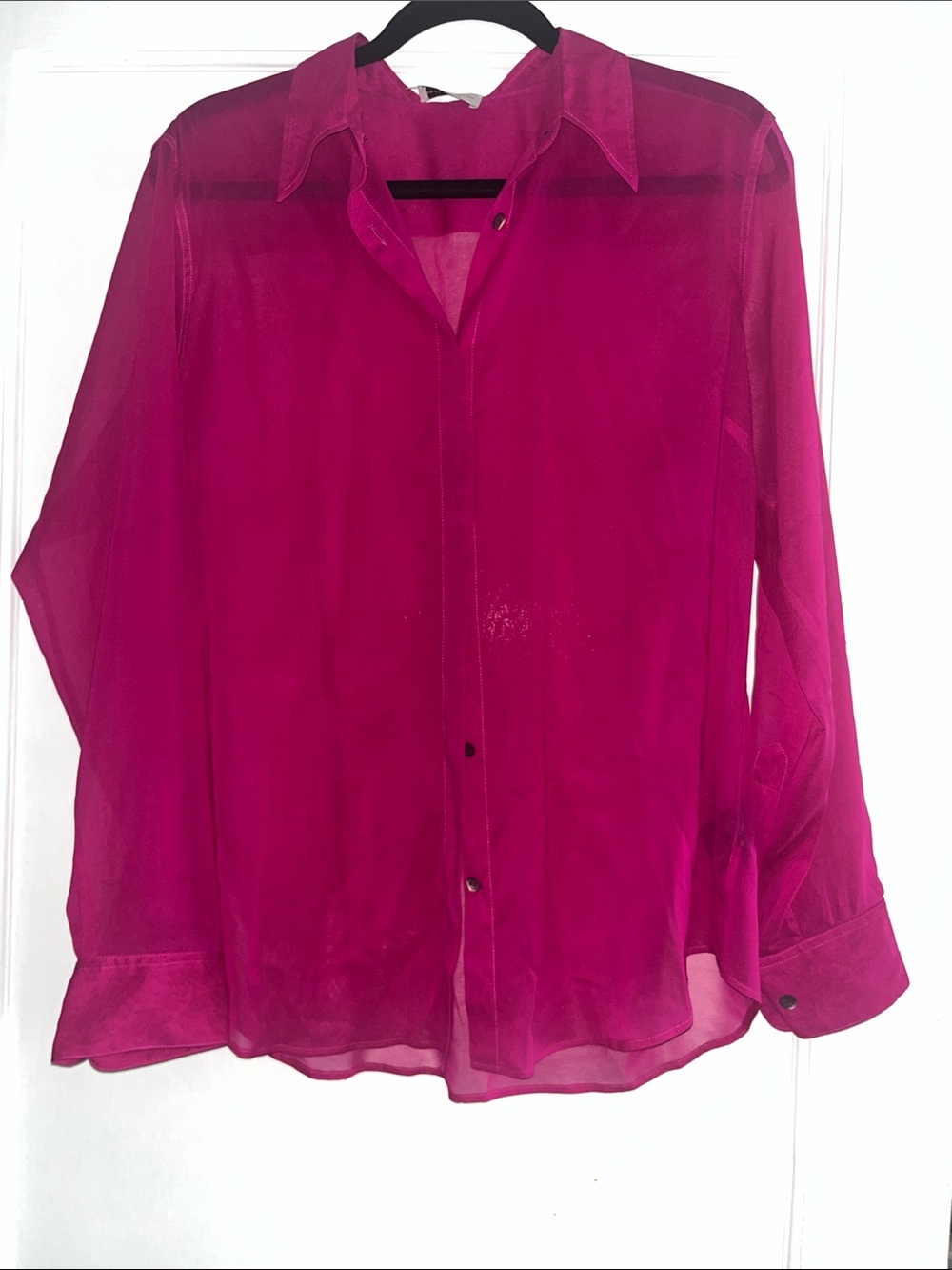 Dries Van Noten Chowy Stretch Silk Button-Up Fuchsia Shirt Size 44